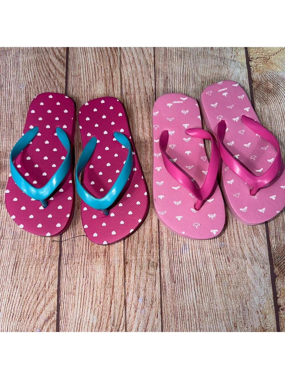 Disney Girls Flip-Flops Size 9/10 2 Pair NWOT